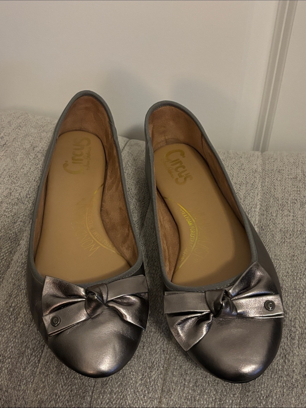 Circus by Sam Edelman Metallic Pewter Ballet Flats with Bow 12